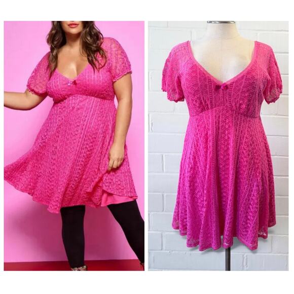 torrid Dresses & Skirts - Torrid 0 (0X) New Betsey‎ Johnson Hot Pink Fit N Flare Puff Sleeve Party Dress